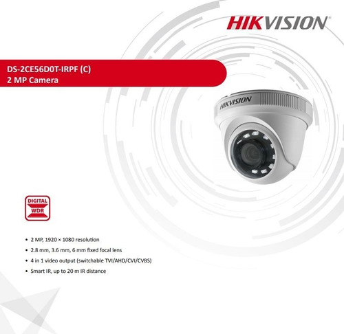Imagen 5 de 7 de Camara Domo Turbo 2mp A 1080p, Lente 2.8mm Ir20m, Hikvision
