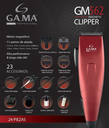 Cortadora De Pelo Gama Gm562 Con Capa Barbero 24 Piezas