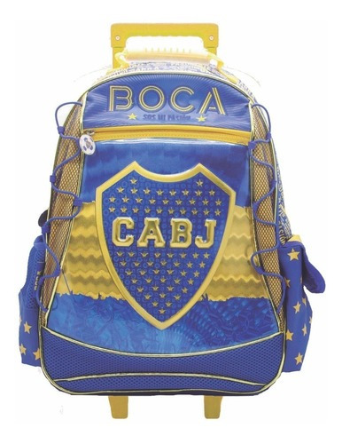 Mochila Carro Grande 18p 3d Futbol Boca Juniors Bo112 Manias Color Azul con amarillo