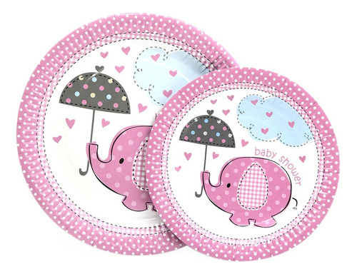 Pack 20 Platos 18cm Y 23cm Elefante Cotillón Baby Shower