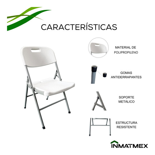 Set De 4 Sillas Plegables De Plástico Color Blanco