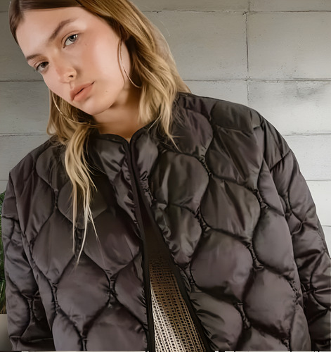 Campera Puffer Over Matelaseada Rombos. Moda Mujer. Oferta