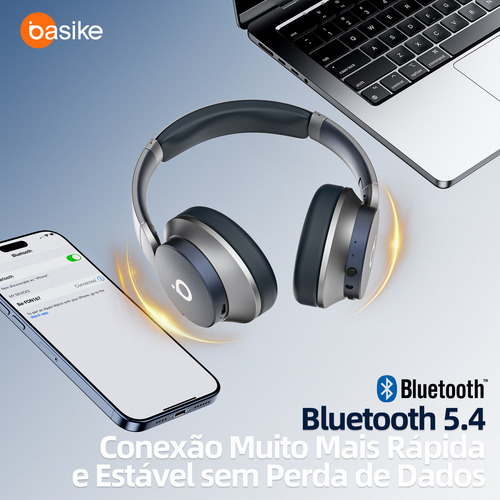 Fone De Ouvido Sem Fio Bluetooth 5.4 Anc Redução De Ruído Ativo, Headset Bluetooth Corrida Regulável, Fone De Ouvido Headphone Basike Ba-fon167, 80 Horas De Duração