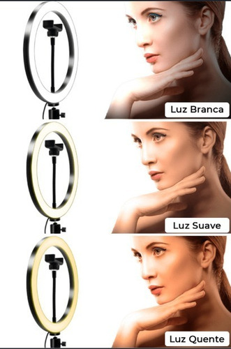 Ring Light Led Circular Completo Iluminador Portátil 26cm Com Tripé 1,6m