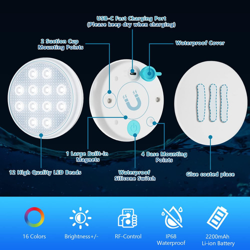Luces De Piscina Recargables, Luces Led Sumergibles Con...