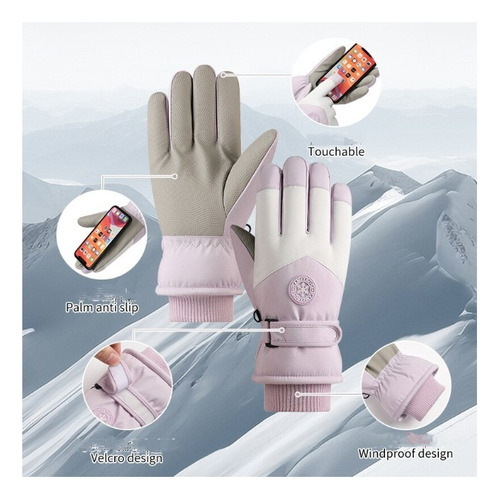Guantes Mujer/adolescente Térmicos Nieve Esqui O Snowboard Rosa Y Blanco Geométrico S/m