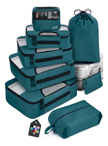 Organizadores Para Viaje Ropa Calzado Accesorios 8pz Verde