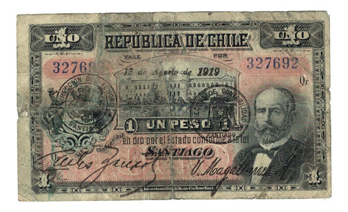 Billete De Chile 1 Peso - 13 De Agosto De 1919