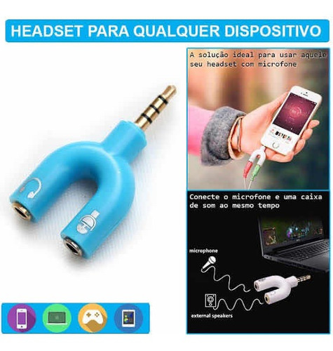 Imagem 2 de 6 de Adaptador Splitter P3 Headset Fone Microfone P2 X P3 Audio
