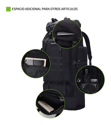 Imagen 5 de 8 de Mochila Tactica Ampliable De Camping 70-100 Litros Mochilero