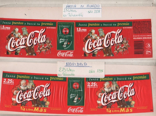 2 Etiquetas Coca Cola Promo Arma Tu Mundo Navidad - Año 1998