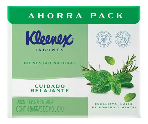 Jabon Barra Kleenex Bienestar Natural 4 Pack 110 G