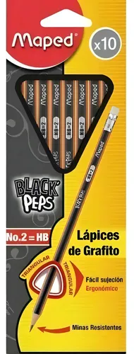 ^ Lapiz Maped Black Peps Hb No 2 Con 10 Piezas Triangular | MercadoLibre