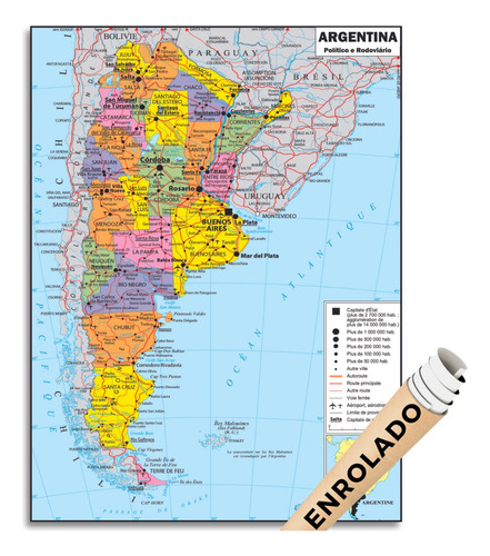 Mapa Da Argentina Politico Decorativo Poster Geográfico Escolar