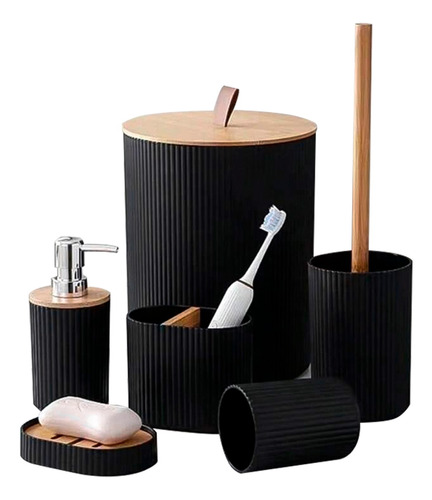 Juego Set De Accesorios De Baño 6 Piezas Bambu Minimalista 