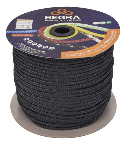 Corda Trançada 12mm 105m Preta Regra