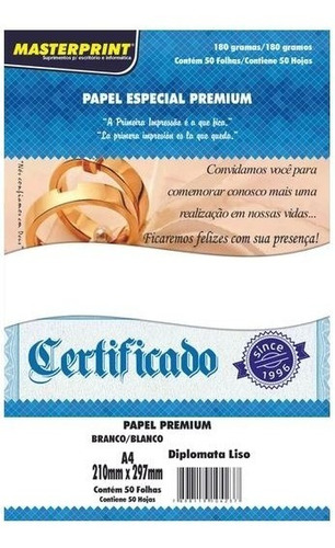 Papel Certificado Diplomata Opaline Liso 180g 50fls Especial Cor Branco
