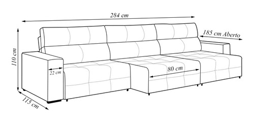 Sofá Retrátil 4 Lugares 284cm 3 Módulos Nero Usb Couro Preto
