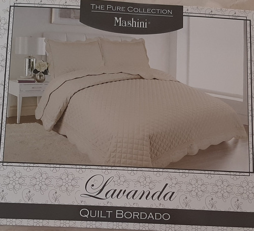 Colcha Quilt Bordado Color Crudo De 2 Plaza