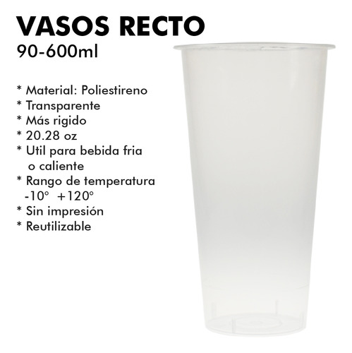 Vaso Reutilizable Frappe 90-600 Ml Recto 20.28 Oz Tapioca