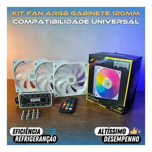 Kit com 3 Ventoinhas Revenger RGB 120mm para PC Gamer com Controladora ...