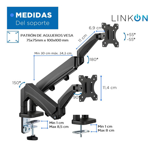 Brazo Soporte Doble Para 2 Monitores Linkon Escritorio Gas