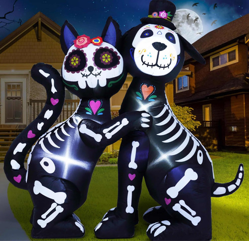 Decoración Inflable Halloween Perro Gato Led Calavera 1.8mts