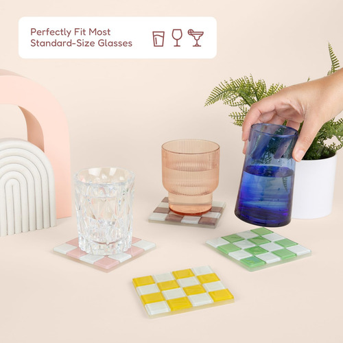 Juego De 2 Posavasos A Cuadros | 4 Posavasos Cuadrados Con A
