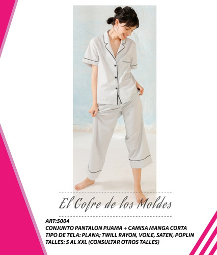 Molde Digital Conjunto Pijama Pantalon+camisa,pack 5 Talles!