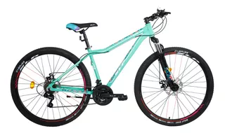 Mountain bike femenina SLP 25 Pro Lady  2023 R29 M 21v frenos de disco mecánico cambios Shimano Tourney TZ31 color verde con pie de apoyo  