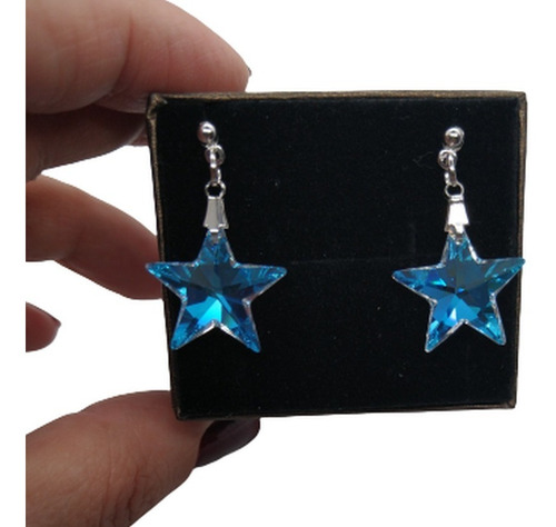 Par De Brincos Estrela Cristal Swarovski Blue Boreal 2,0 Cm