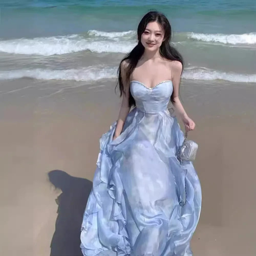 Vestido De Playa Largo Sin Tirantes Con Estampado Floral