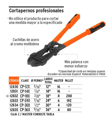 Imagen 2 de 10 de Tijera Corta Perno Alicate 12 Pulgadas 4 Mm Truper Cuotas