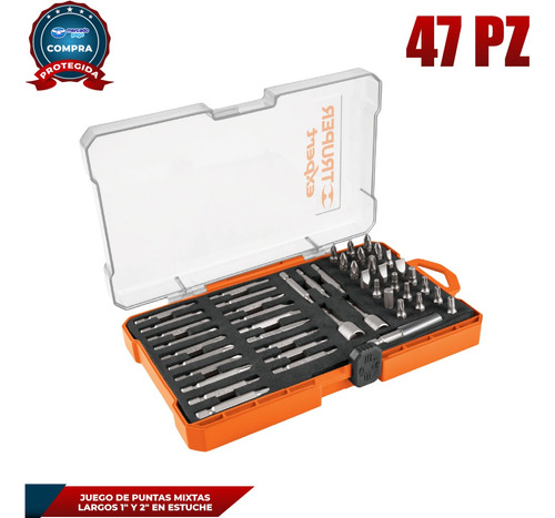 Juego De 47 Puntas Mixtas Largos 1 Y 2 En Estuche 11895