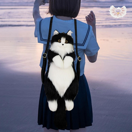 Bonita Mochila Con Forma De Gato De Con Bufanda Rosa