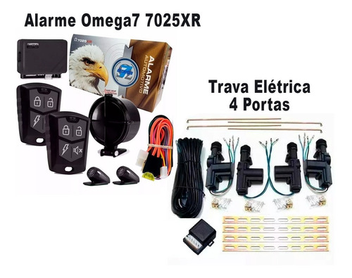 Alarme Omega 7 7025xr Completo + Trava Elétrica 4 Portas