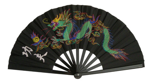 Abanico Negro Varillas Pvc 32 Cm Estampado Dragón Multicolor