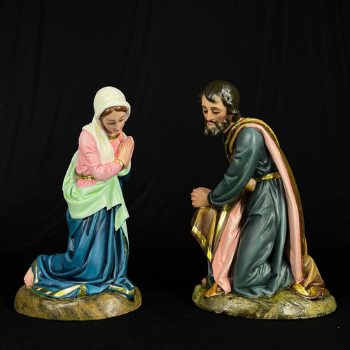 Set De San José Y Virgen Maria Pasta Fina Óleo 30cm