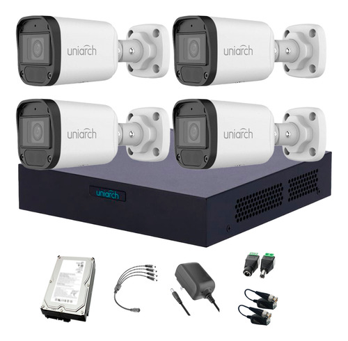 Uniarch Kit De Seguridad Kit-104fw-plus-sc-1tb 4 Cámaras Análogas Alta Definición Bullet 1080p 2mp Imagen A Color 24/7 + Hdd 1tb Protección Exterior Ip67 Máxima Seguridad Fácil Instalación 104f Cctv 