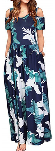 Vestido Largo Mujer Con Rayas Floral Estampado Maxi Vestido