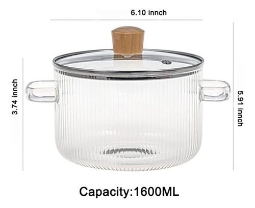 Olla De Vidrio Con Tapa, 1,6 Litros De Calor, Alto Contenido