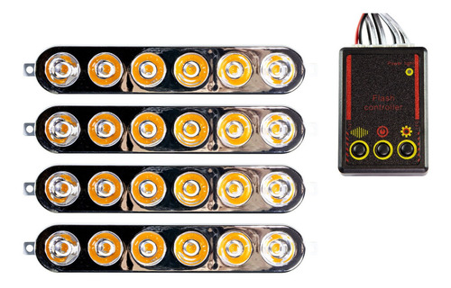 Baliza 4 Modulos 6 Led C/u Estrobos 24 Watts Ambar Led826