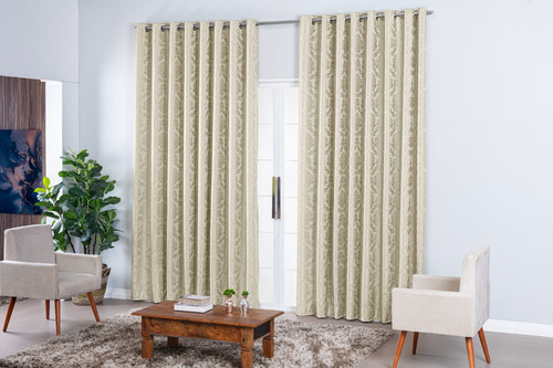 Cortina Jacquard Sala E Quarto 2 70mts X 2 30mts, Cor Palha