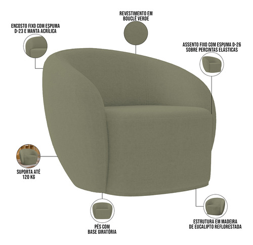 Poltrona Decorativa Para Sala Estar Gliese Bouclê Verde