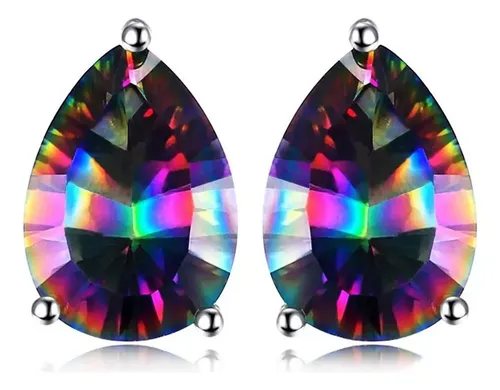 Boucles D'oreilles En Argent 925 Avec Topaze Mystique Ovale 1.89 Carats - Fermoir Papillon - Neuf