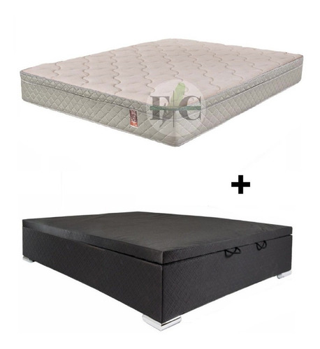 Imagen 1 de 9 de Sommier Cama Baúl 2 Plazas + Colchón Resortes Pocket 120 Kg