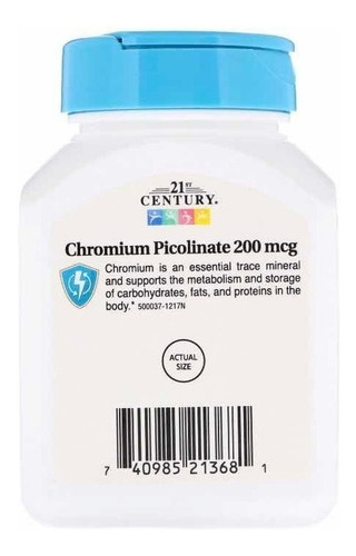 Picolinato De Cromo 100 Tabs 200mcg Importado 21st Century