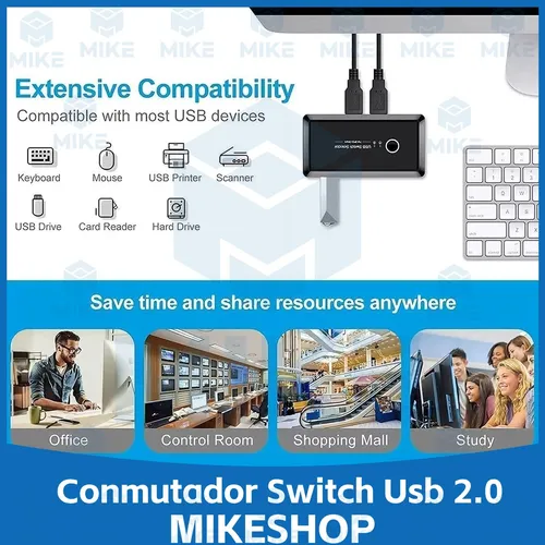 Hub Conmutador Kvm Switch Usb 2.0 Compartir 4 Dispositivos
