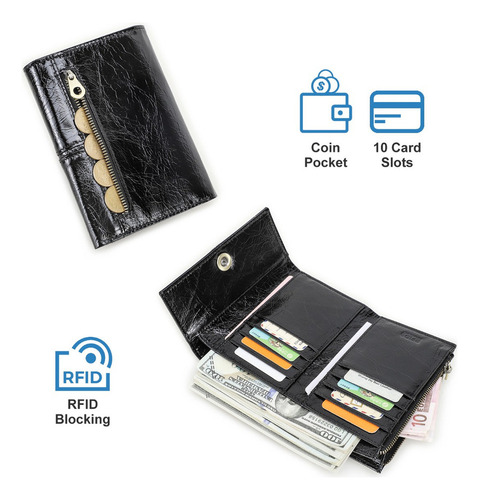 Cartera De Cuero Para Mujer Con Bloqueo Rfid De Navidad