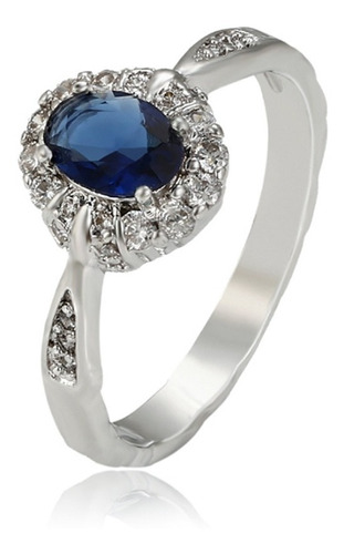 Anillo Swarovski Oro 14k Blanco Lam Azul Vintage Calidad